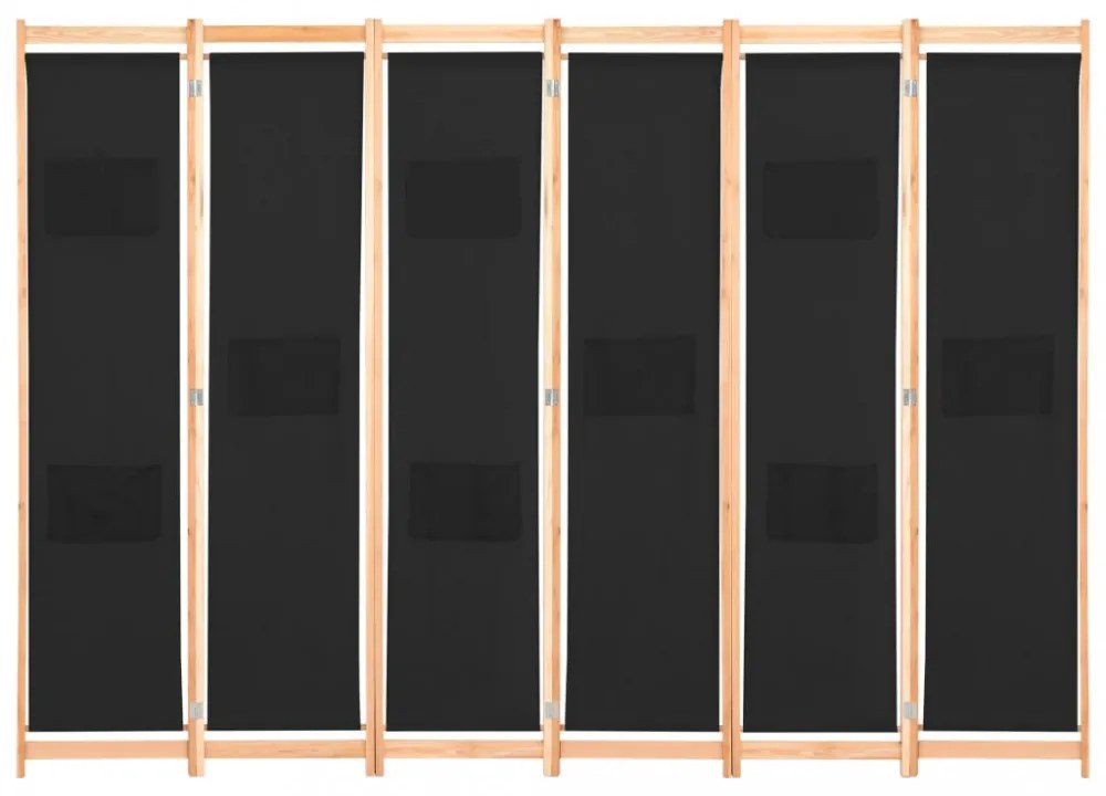 fekete 6-paneles szövetparaván 240 x 170 x 4 cm