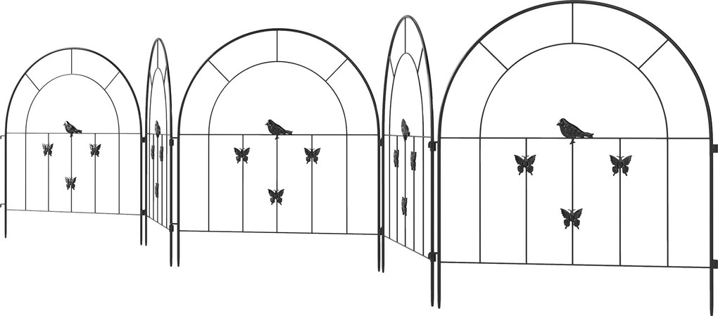 Outsunny Acél Kerti Kerítés 300 cm x 70 cm Magas Dekoratív Rács Kerítés Készlet Kutyakert Kerítés Felső Íves Kerítés Kutyák Számára Tájkerítés Kertek