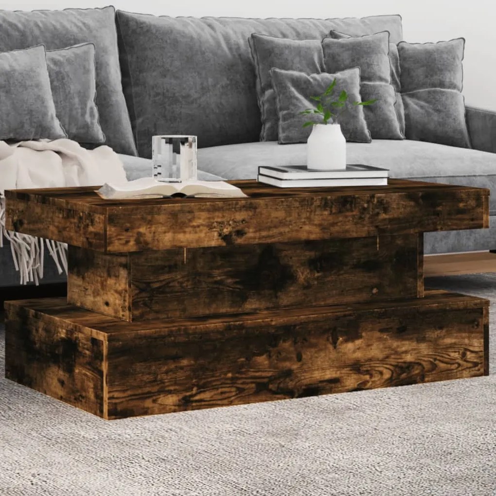 Füstös tölgy színű dohányzóasztal LED-lámpákkal 90x50x40 cm