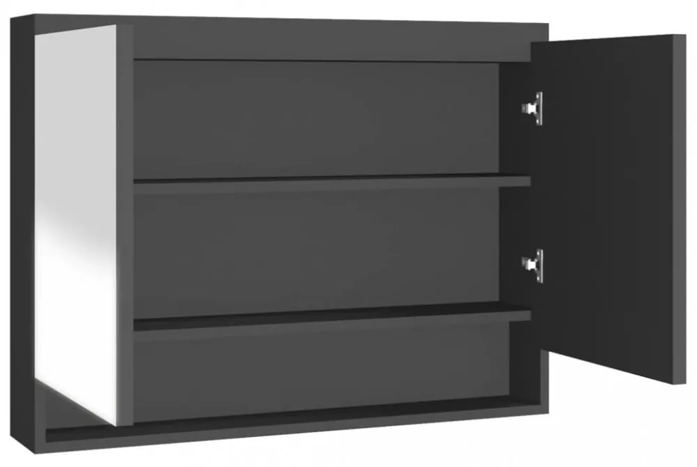 antracitszürke MDF tükrös fürdőszobaszekrény 80 x 15 x 60 cm