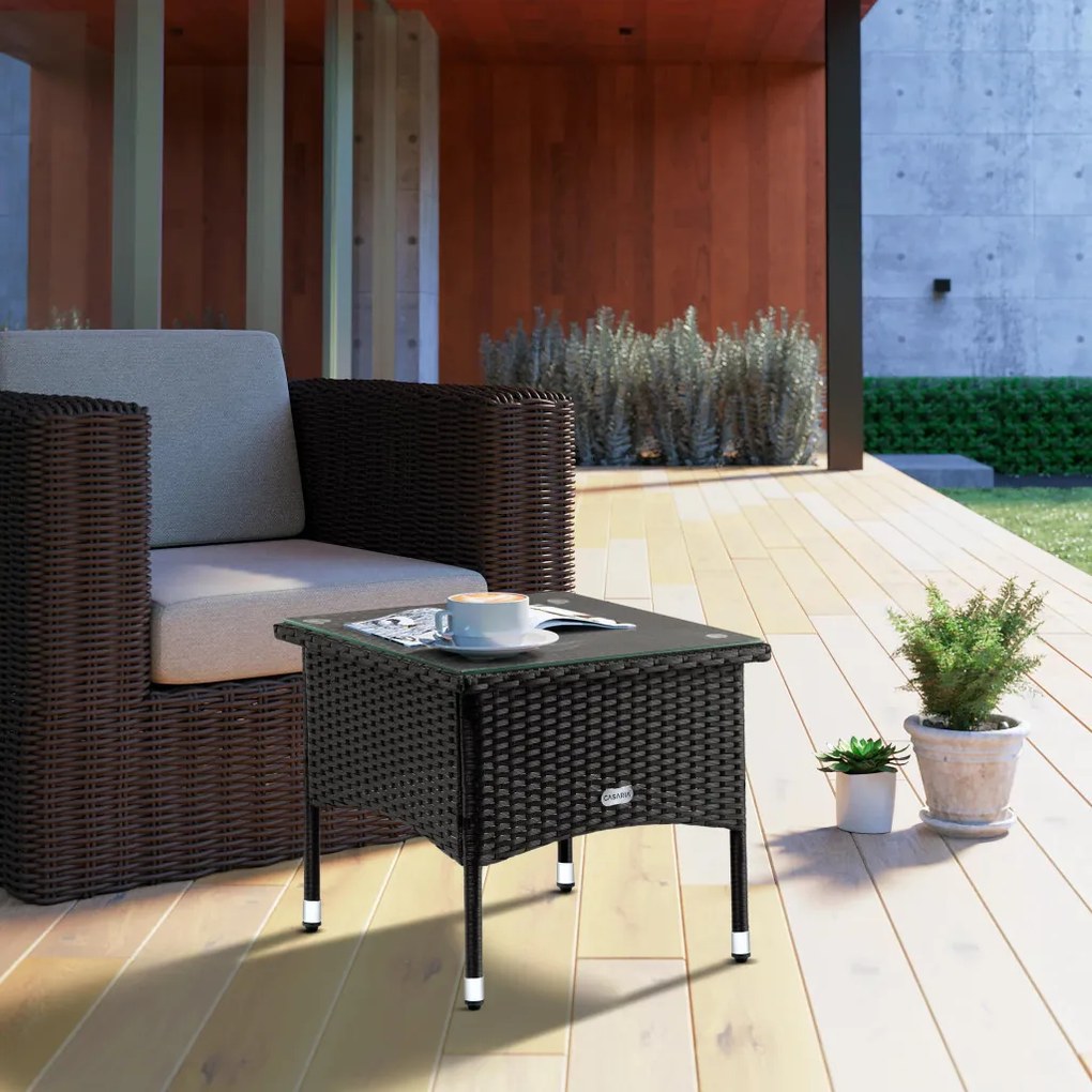 Kerti kisasztal, polyrattan, fekete, 50 x 50 x 45 cm