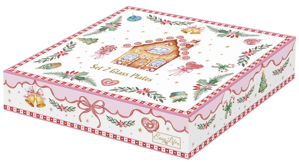 Karácsonyi Üvegtál szett 2 db-os mézeskalács házikó forma díszdobozban Sweet Christmas