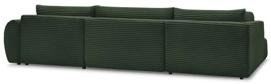 Sötétzöld kordbársony kinyitható-tárolóhelyes sarokkanapé (bal oldali-U alakú) Lucien – Bobochic Paris