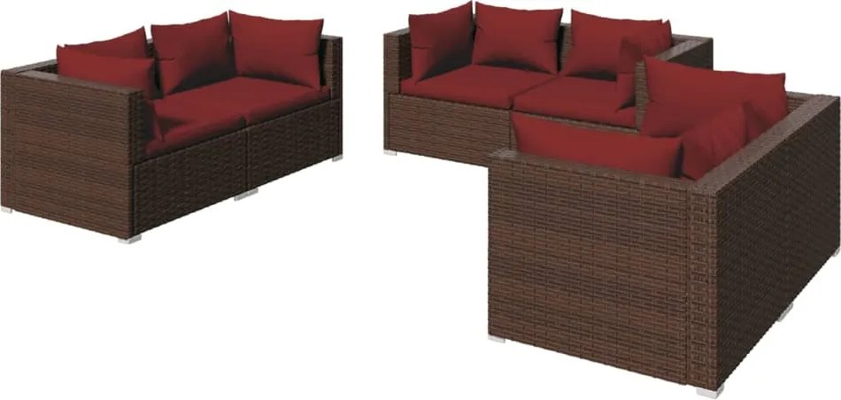 vidaXL 6 részes barna polyrattan kerti ülőgarnitúra párnákkal