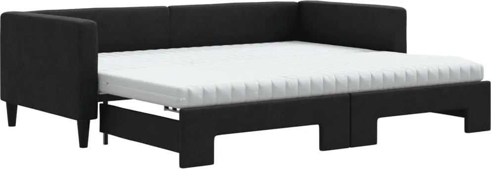 vidaXL fekete kihúzható szövet heverő matracokkal 90 x 200 cm