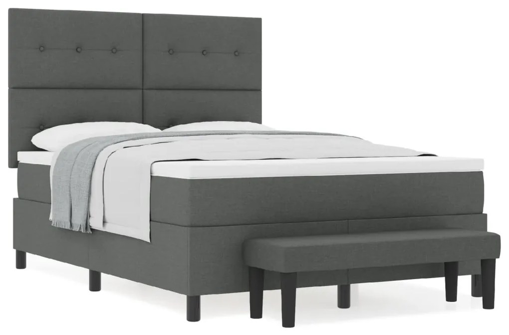 Boxspring ágy matraccal és padkészlet sötétszürke 140x200 cm textília