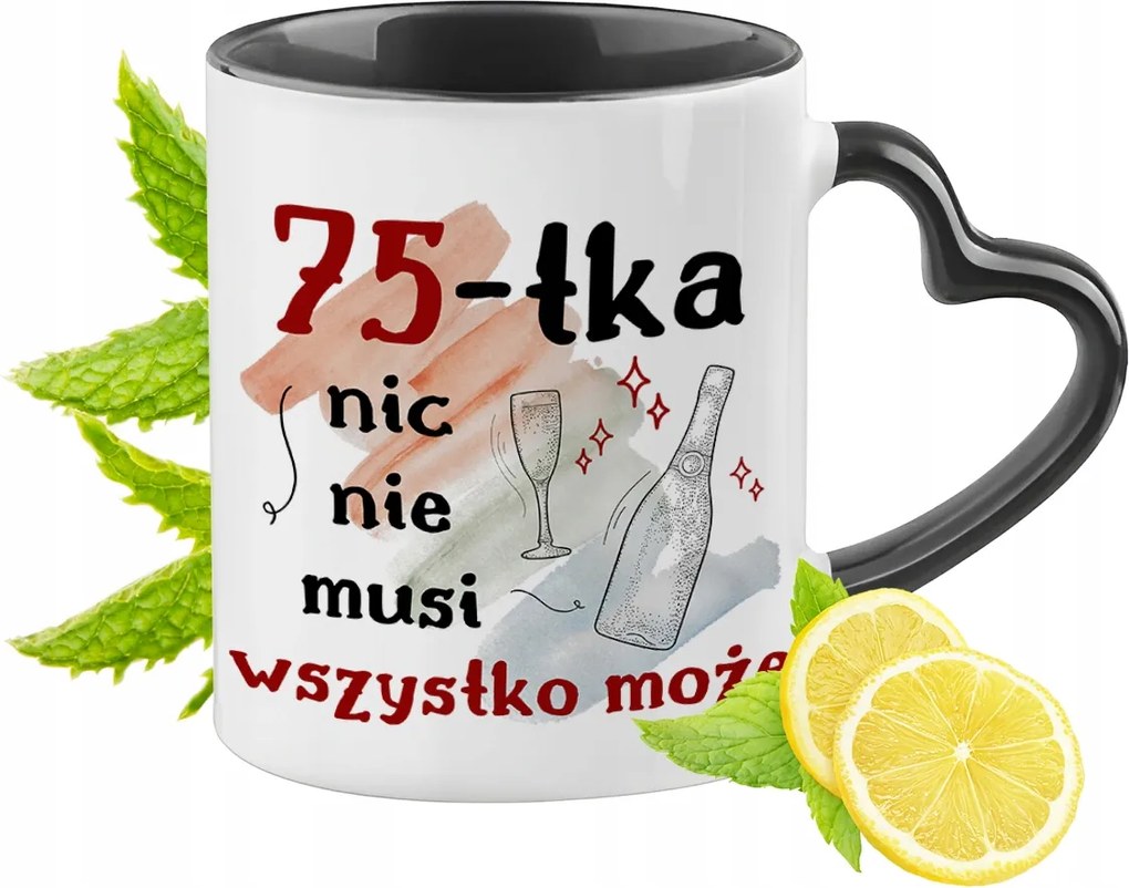 Születésnapra 75 75te Fekete Bögre Szív Alakú Füllel Ajándék