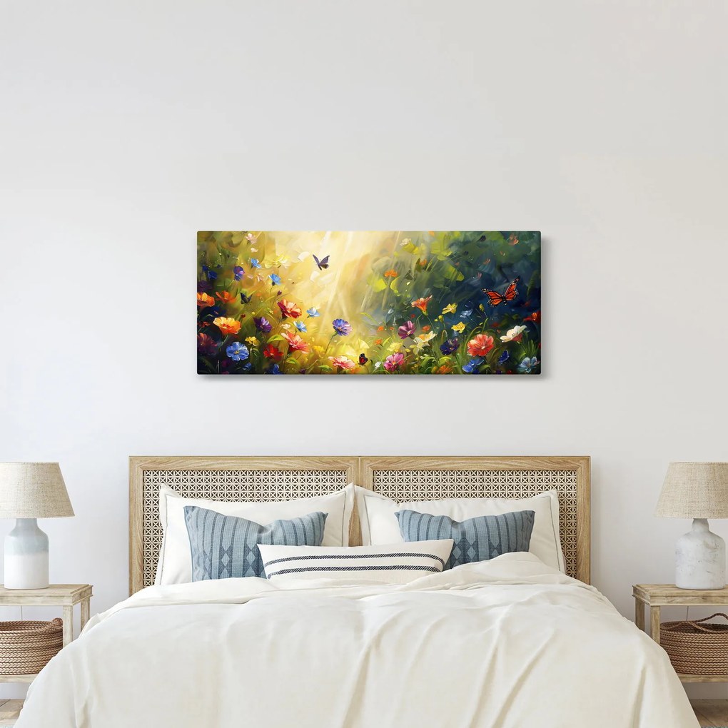 Kép - Tavaszi virágos rét, festmény (120x50 cm)