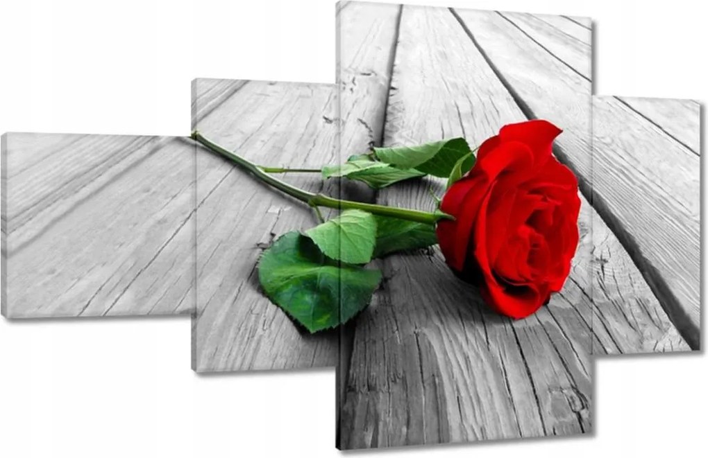Vászonkép 130x80 Vörös rózsa a deszkákon