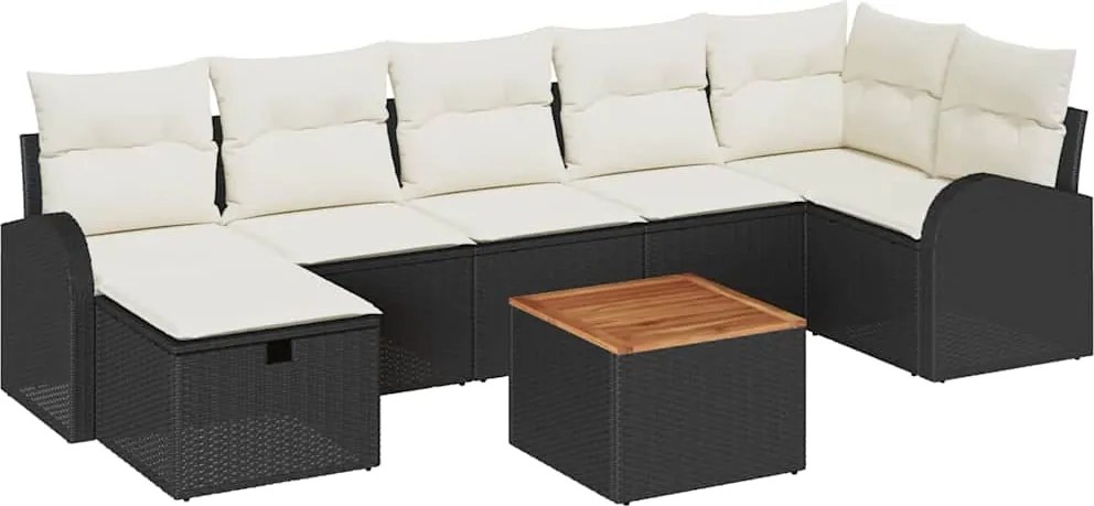 vidaXL Kerti Kanapé Szett párnával tárolóval 8 pcs Fekete polirattan