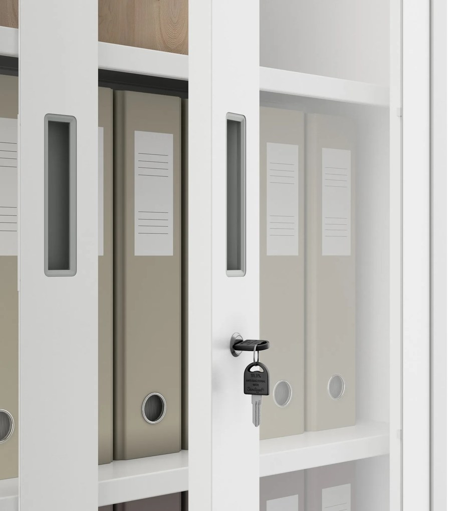 Vitrines fém szekrény üvegezett ajtókkal AMELIA, 900 x 1850 x 400 mm, fehér