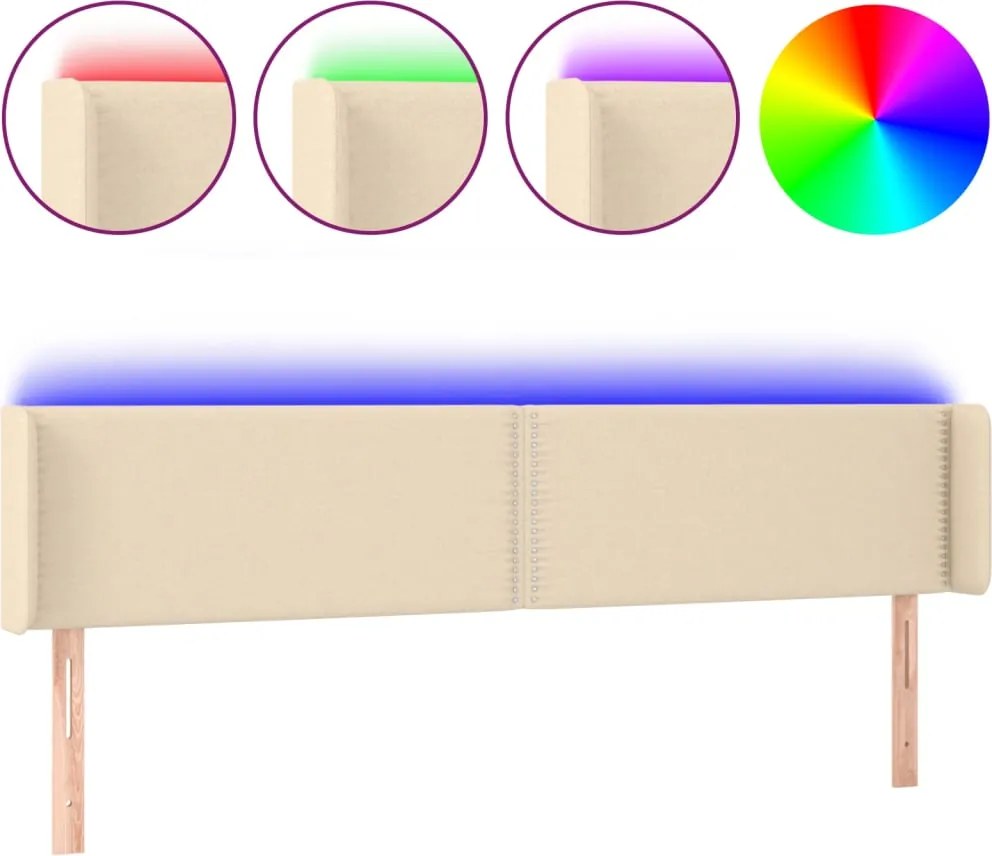 vidaXL krémszínű szövet LED-es fejtámla 183 x 16 x 78/88 cm