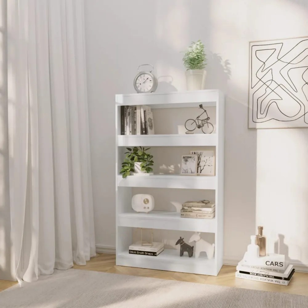 magasfényű fehér térelválasztó könyvszekrény 80x30x135 cm