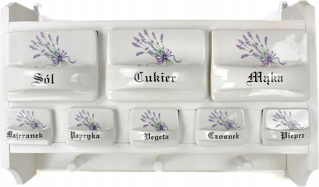 Fűszertartó állvány 3+5 kerámia fiókkal, levendula motívummal díszítve