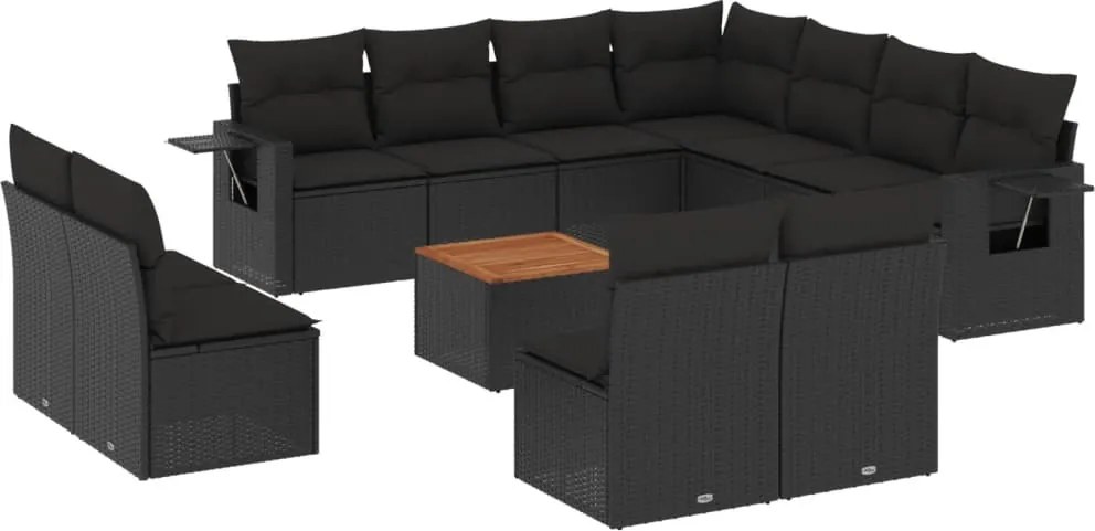 vidaXL 12 részes fekete polyrattan kerti ülőgarnitúra párnákkal