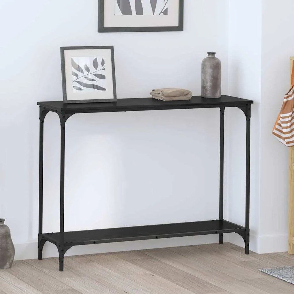 Konzolasztal polcokkal Musta tammi 101 x 30.5 x 75 cm Faanyag