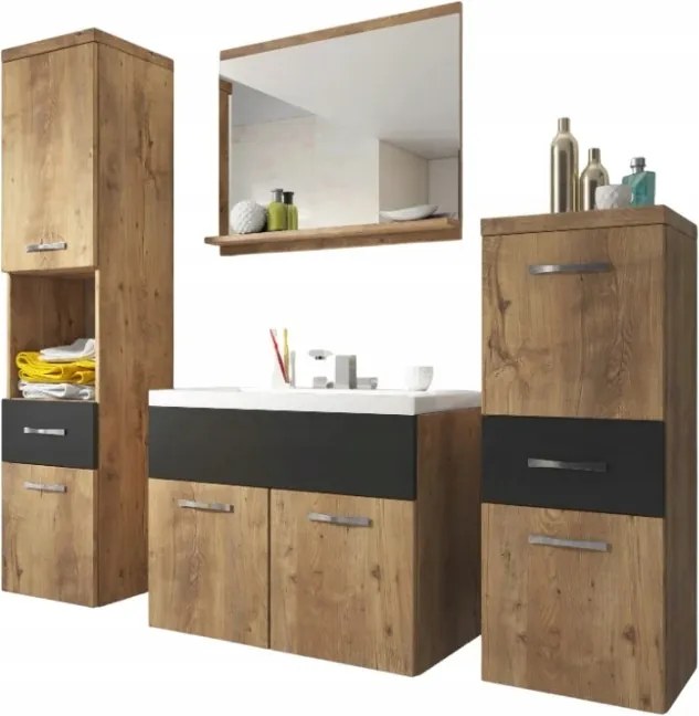 Abla Függő fürdőszobabútor szett mosdóval, tükörrel, oszlopokkal, fiókokkal