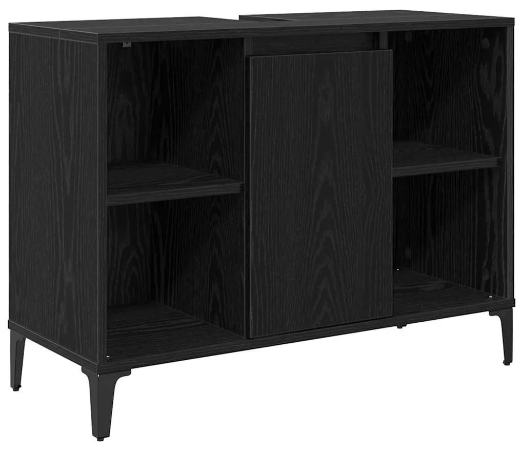 vidaXL Mosdókagyló szekrény polcokkal Fekete tölgy 80 x 33 x 60 cm