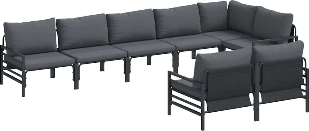 vidaXL Kerti Kanapé Szett párnával 8 pcs Fekete Acél