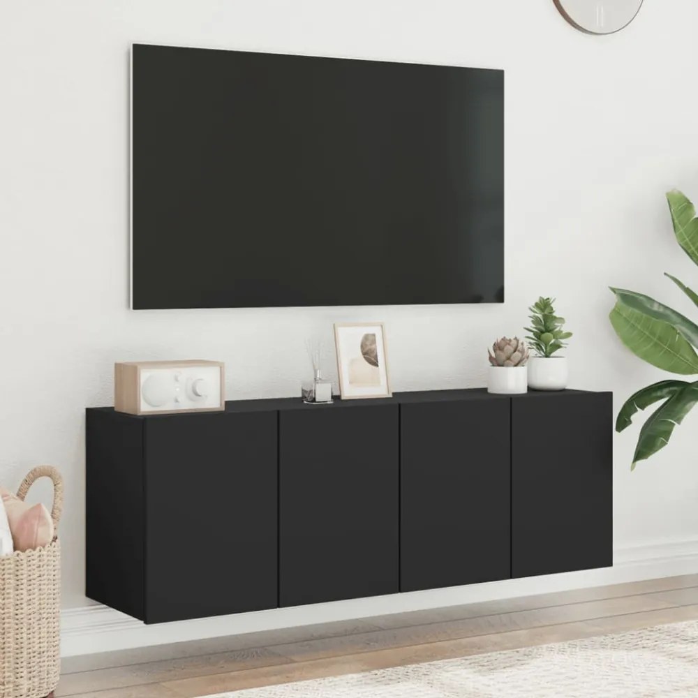 2 db fekete falra szerelhető TV-szekrény 60 x 30 x 41 cm