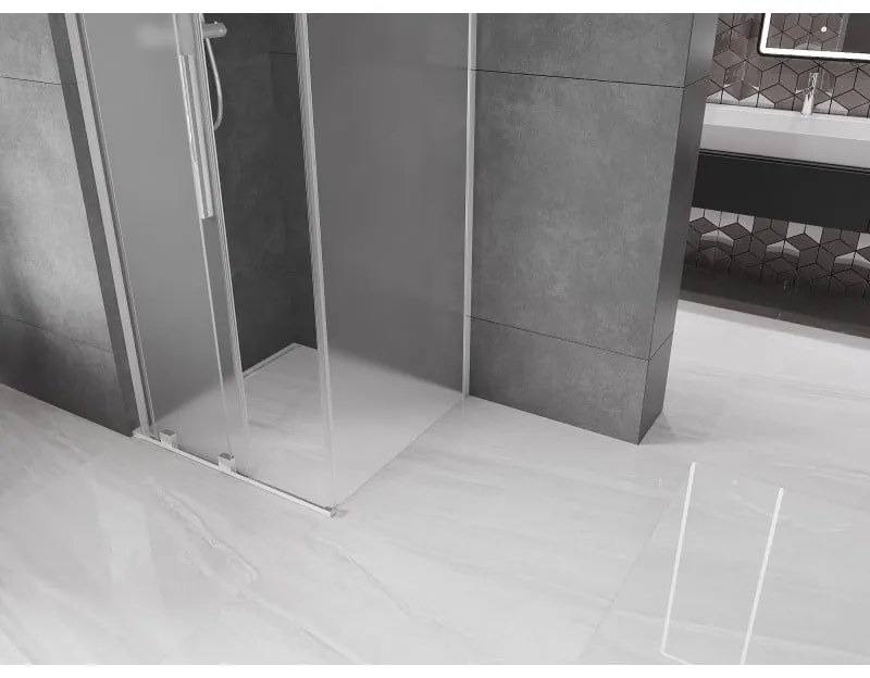 Mexen Velar L, zuhanykabin tolóajtóval 120 x 120 cm, 8 mm-es mattüveg, króm, 871-120-120-33-01