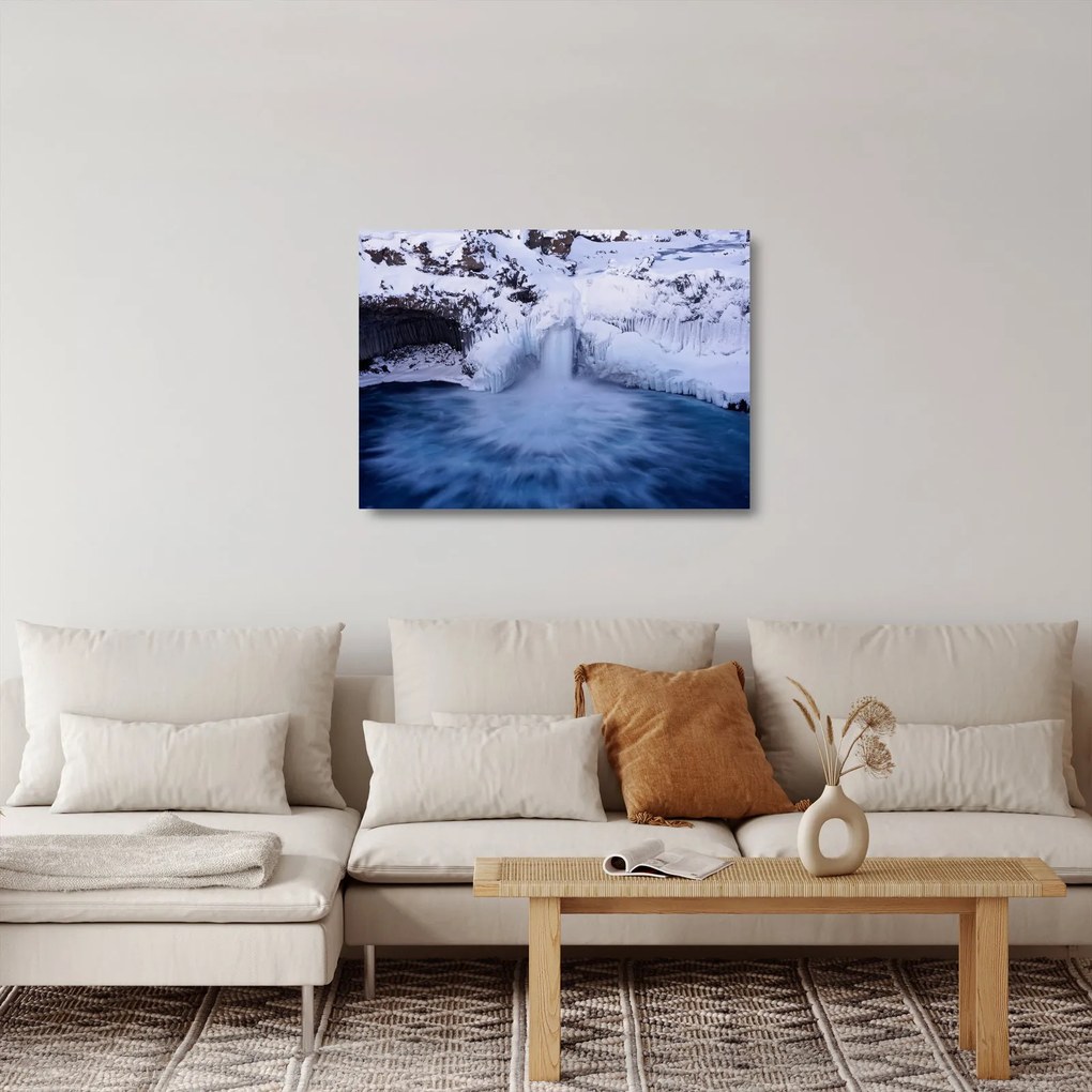 Vízesés képe télen (üvegen) (70x50 cm)