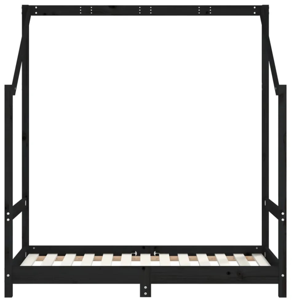 fekete tömör fenyőfa gyerekágykeret 70 x 140 cm