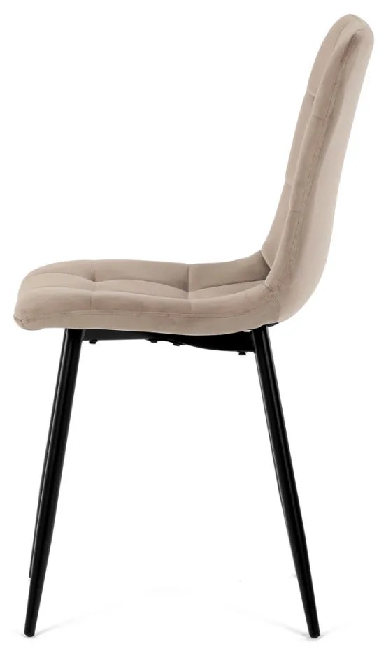 Scaun de sufragerie, material din catifea de culoarea trufei, picioare metalice negre