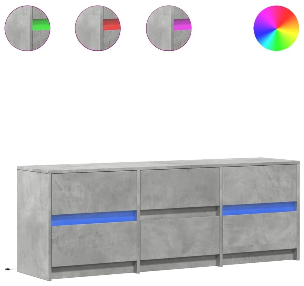 betonszürke szerelt fa TV-szekrény LED-ekkel 140 x 34 x 50 cm