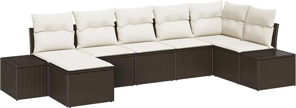 vidaXL Kerti Kanapé Szett párnával 7 pcs Barna polirattan