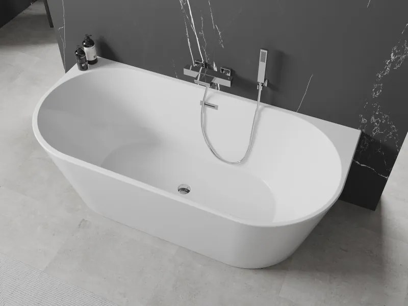 Mexen Oval, szabadon álló fali kád 180 x 80 cm, fehér, króm túlfolyó, 52671808000-01