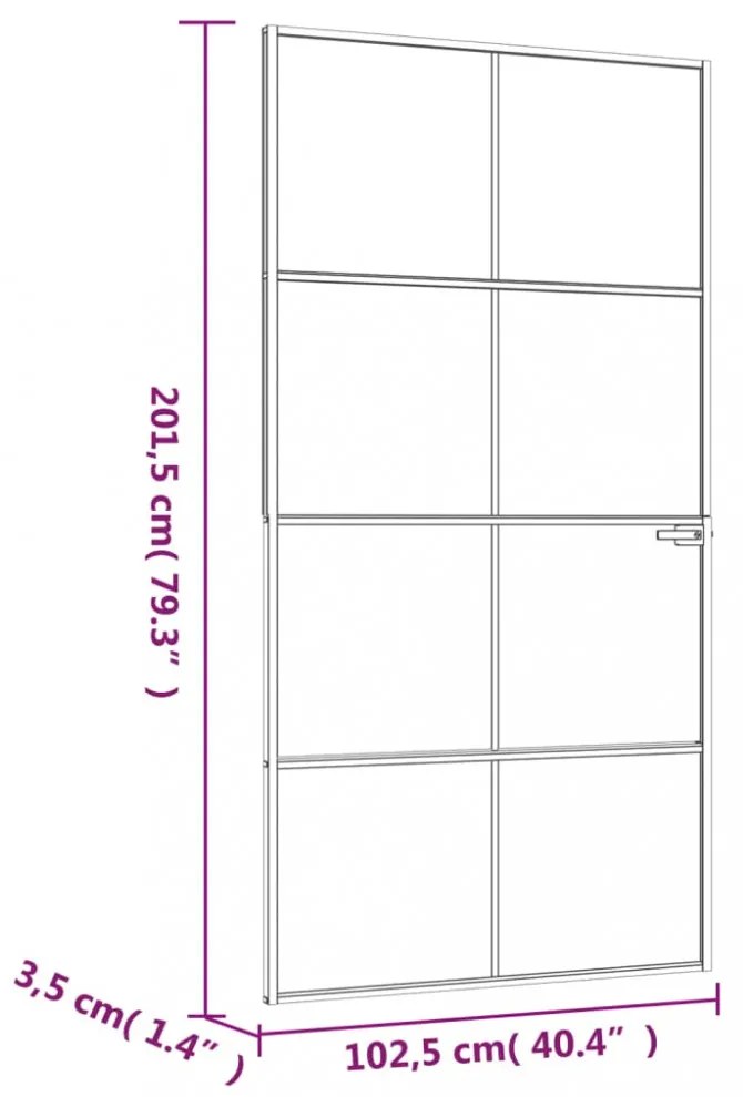 fehér edzett üveg és alumínium vékony beltéri ajtó 102x201,5 cm