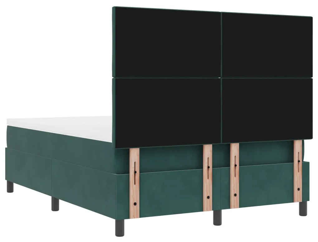 Boxspring Ágy Mattal & LED Sötét Zöld 140x200 cm Bársony