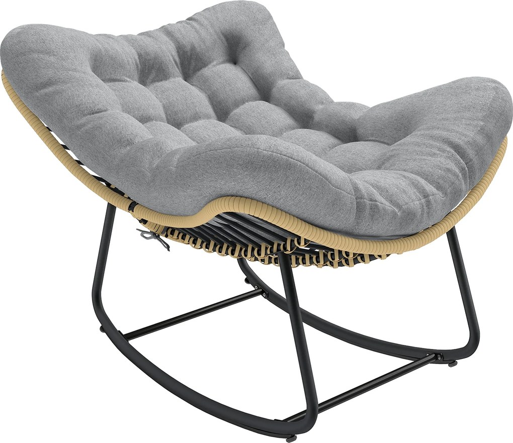 Outsunny rattan hintaszék vastag párnával, beltéri/kültéri hintaszék, 120 kg teherbírás, 87 x 110 x 70 cm – szürke | Aosom
