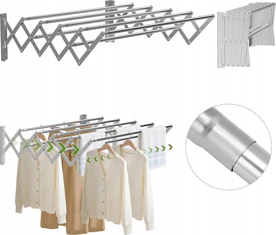Fali Szárítógép Összecsukható 7x 80cm Rozsdamentes Acél Erős