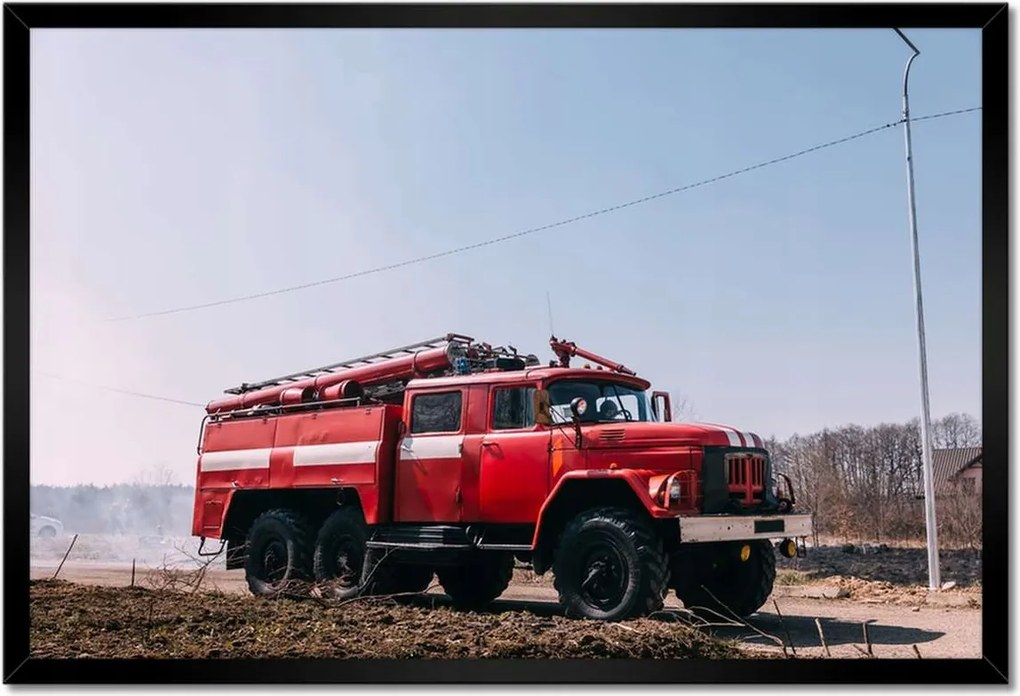 Poszter keretben 60x40 Piros tűzoltóautó