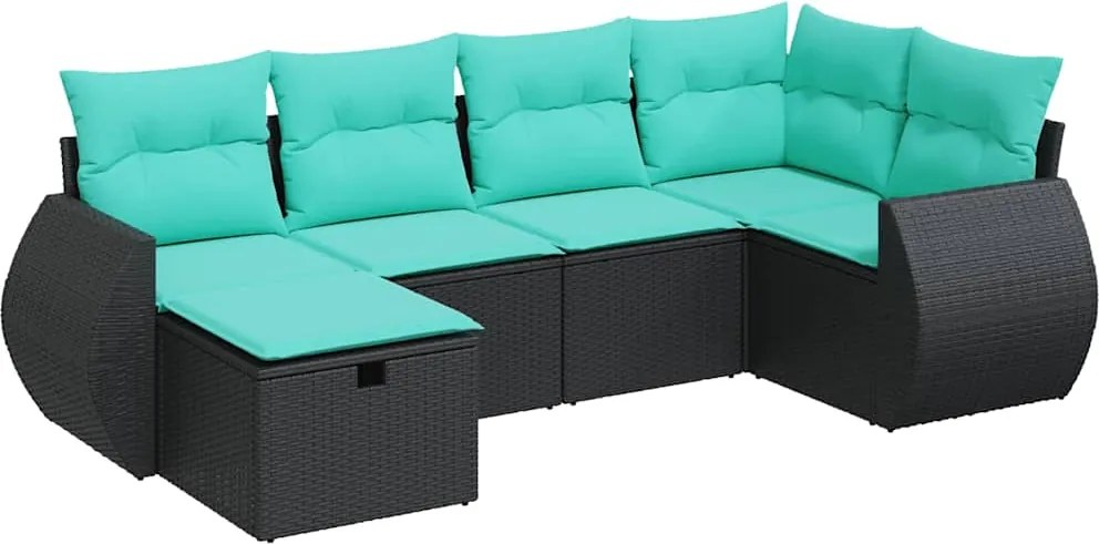 vidaXL 6 részes fekete polyrattan kerti ülőgarnitúra párnákkal