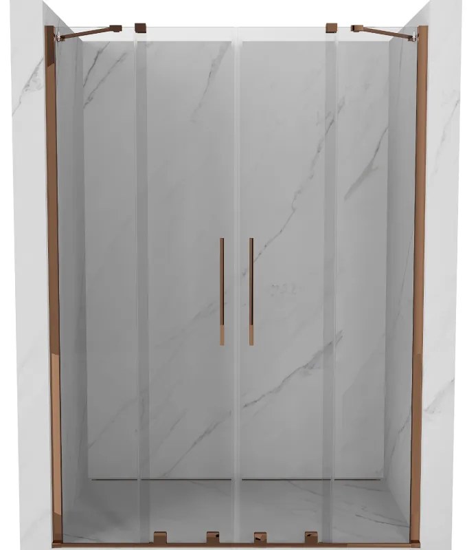 Mexen Velar Duo, nyitható tolóajtó 160x200 cm, 8mm átlátszó üveg, rózsa arany, 871-160-000-02-60