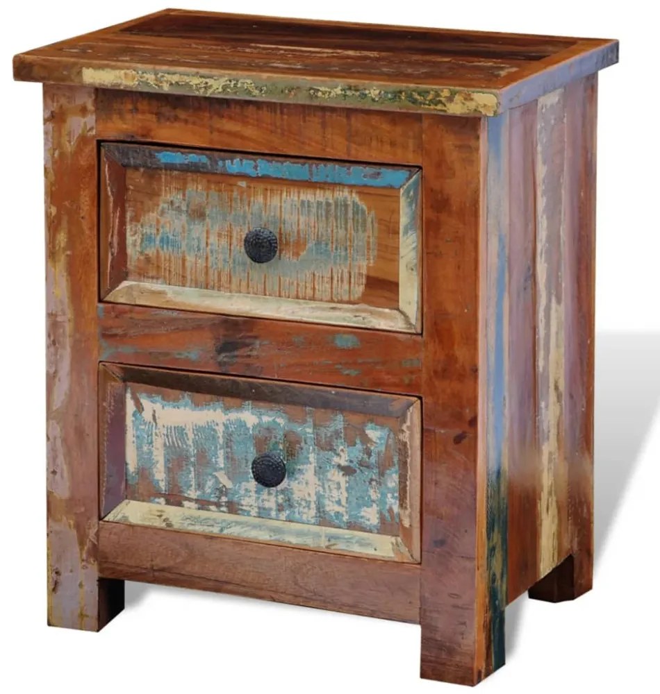 kétfiókos tömör újrahasznosított fa éjjeliszekrény