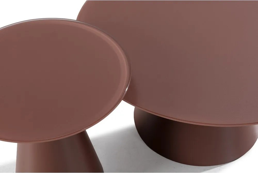 Barna kerek dohányzóasztal szett 2 db-os üveg asztallappal ø 80 cm Vida – MOME