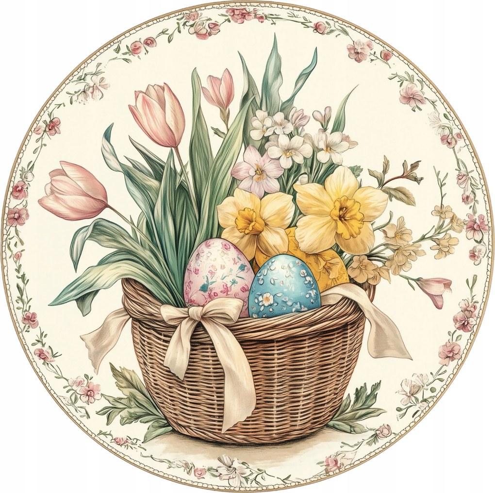 Kerámia poháralátétek Húsvéti kosár virágokkal és húsvéti tojásokkal