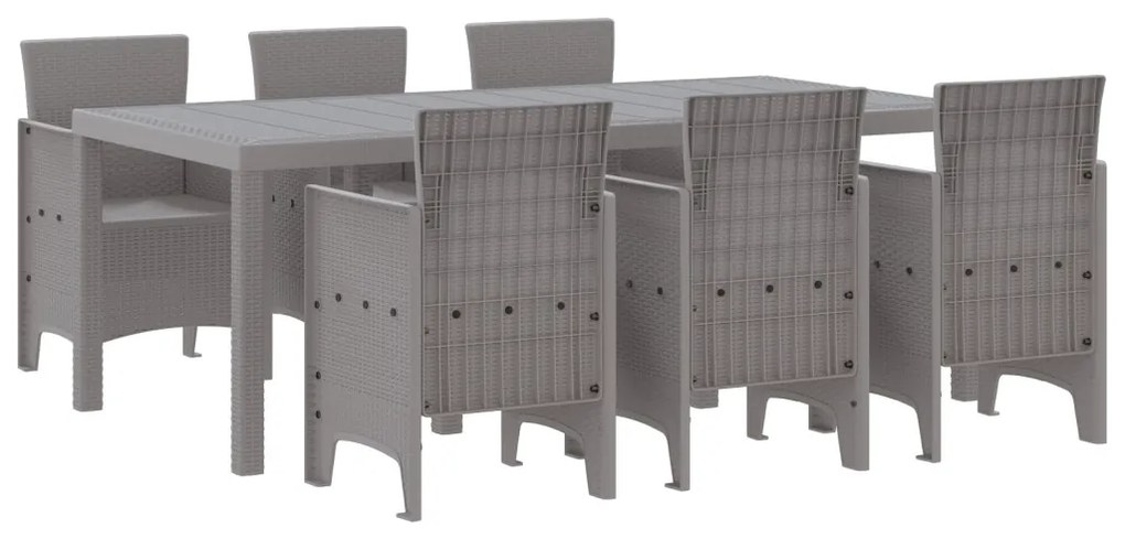 7 Részes Kerti Étkező Garnitúra Világosszürke Poly Rattan