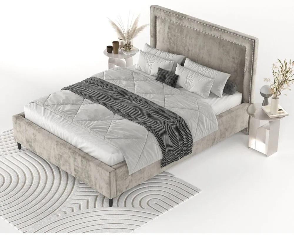 Bézs kárpitozott ágyneműtartós franciaágy ágyráccsal 180x200 cm Baleine – Maison de Rêve