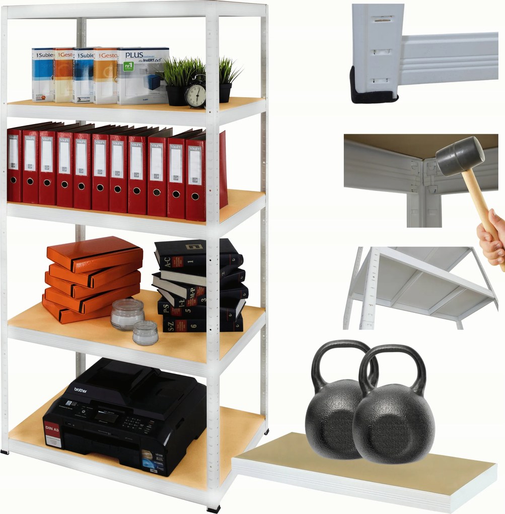 Tárolószekrény fém állvány Helios 180x75x45cm 5Px275kg Tartós Fehér