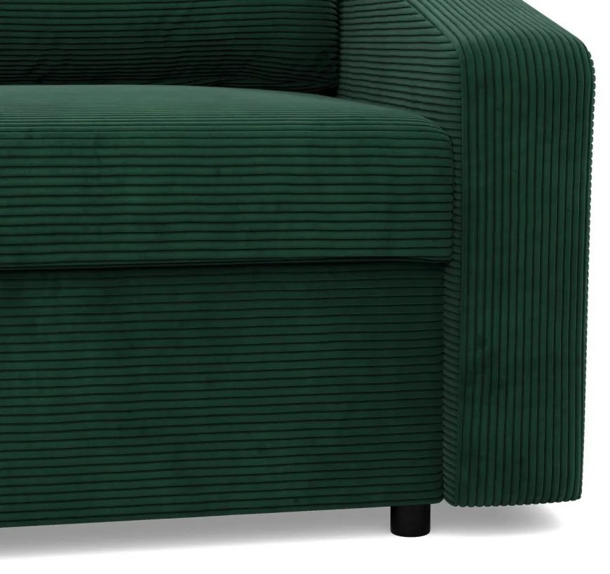 Zeus sarokkanapé, 2 ágyneműtartóval, döntött kartámasz, kordbársony, univerzális oldal, hab töltet, zöld