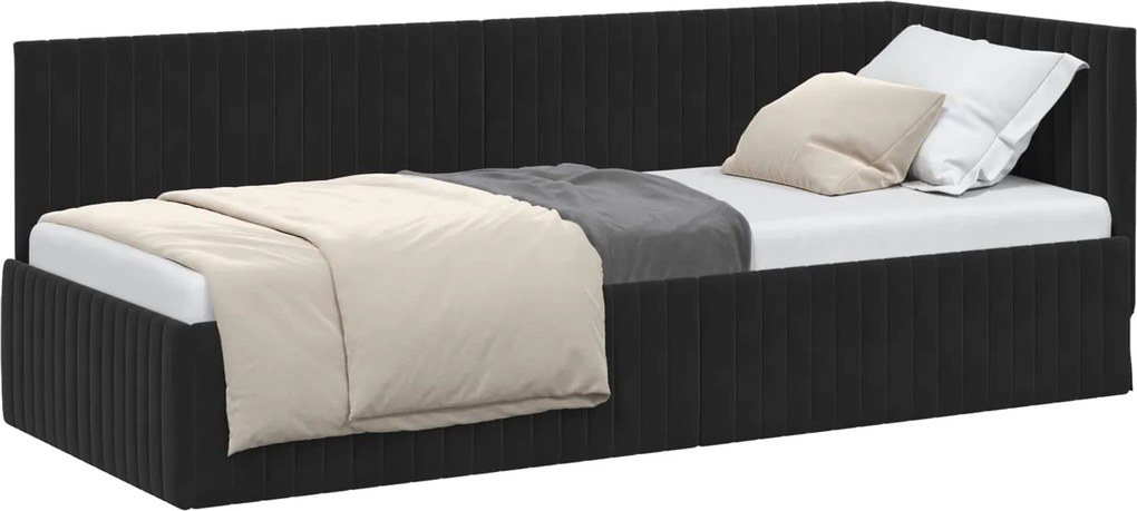 vidaXL Sarokágy keret fejtámlával Fekete 80 cm x 200 cm Bársony