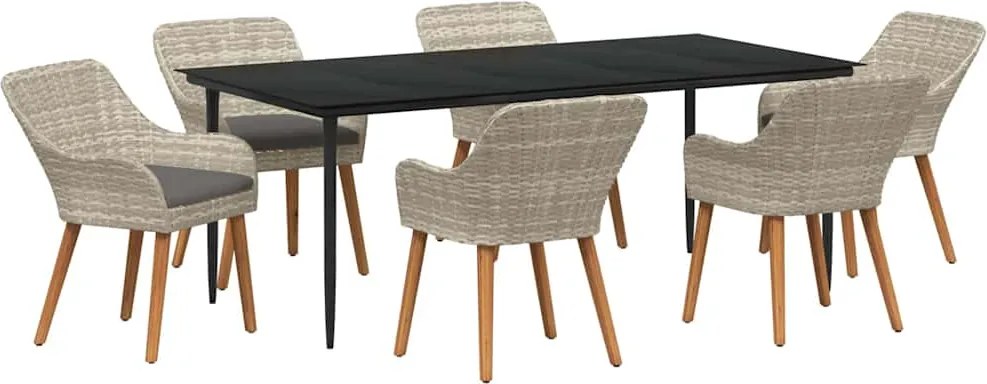vidaXL Kert étkező szett párnával 7 pcs Világosszürke polirattan