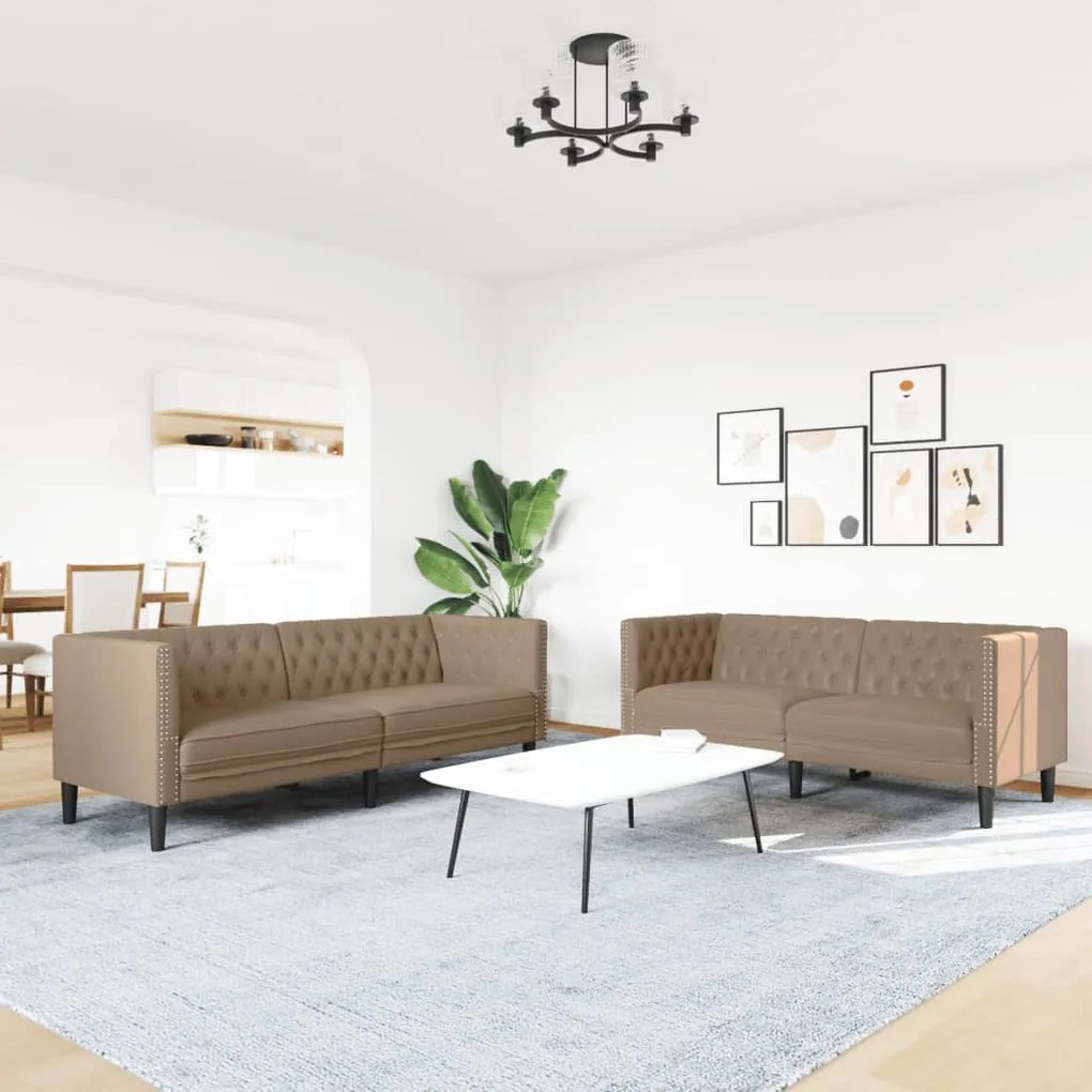 2 részes kávészínű műbőr Chesterfield kanapégarnitúra