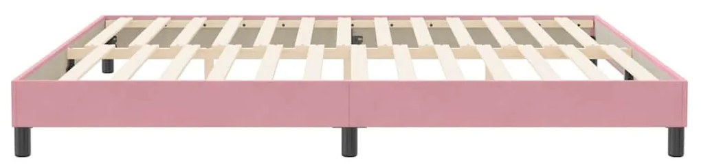rózsaszín bársony rugós ágy matrac nélkül 200x210 cm
