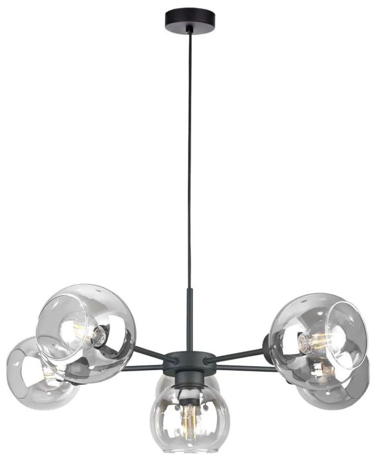 Csillár zsinóron KALIOPE 6xE27/60W/230V fekete/átlátszó